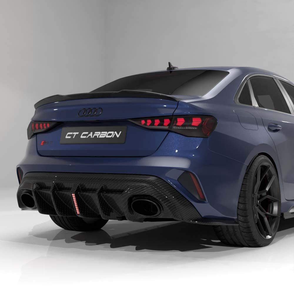 CT CARBON AUDI RS3 8Y 2025+ FACELIFT SALOON CARBON FIBRE DIFFUSER WITH LED LIGHT - V2 - CT DESIGN | SWISS HOMOLOGATED