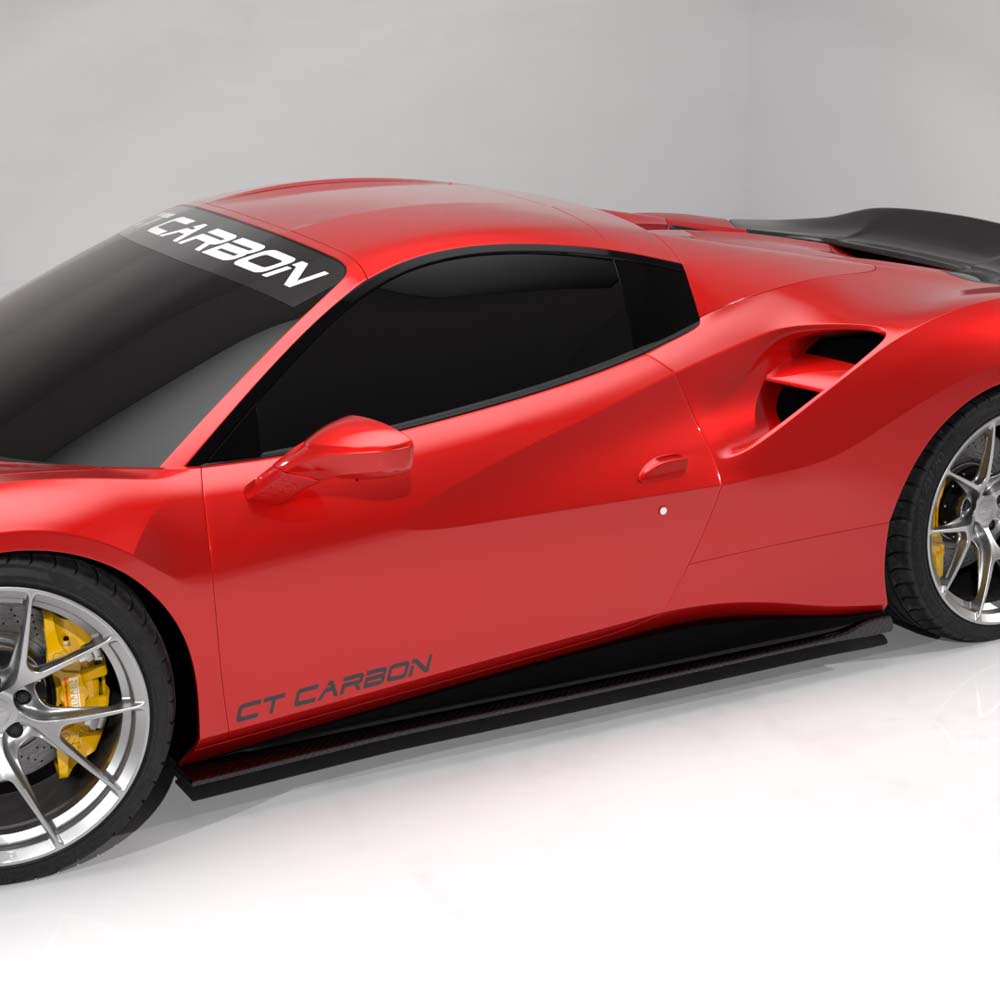 CT CARBON FERRARI 488 GTB COUPE & SPIDER CARBON FIBRE SIDE SKIRTS - CT DESIGN | SWISS HOMOLOGATED