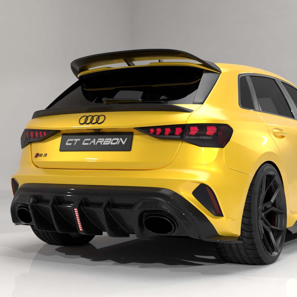 CT CARBON AUDI RS3 8Y 2025+ FACELIFT SPORTBACK CARBON FIBRE DIFFUSER WITH LED LIGHT - V2 - CT DESIGN | SWISS HOMOLOGATED