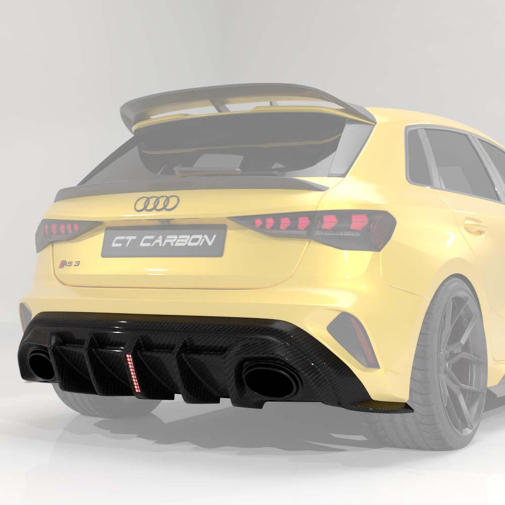 CT CARBON AUDI RS3 8Y 2025+ FACELIFT SPORTBACK CARBON FIBRE DIFFUSER WITH LED LIGHT - V2 - CT DESIGN | SWISS HOMOLOGATED