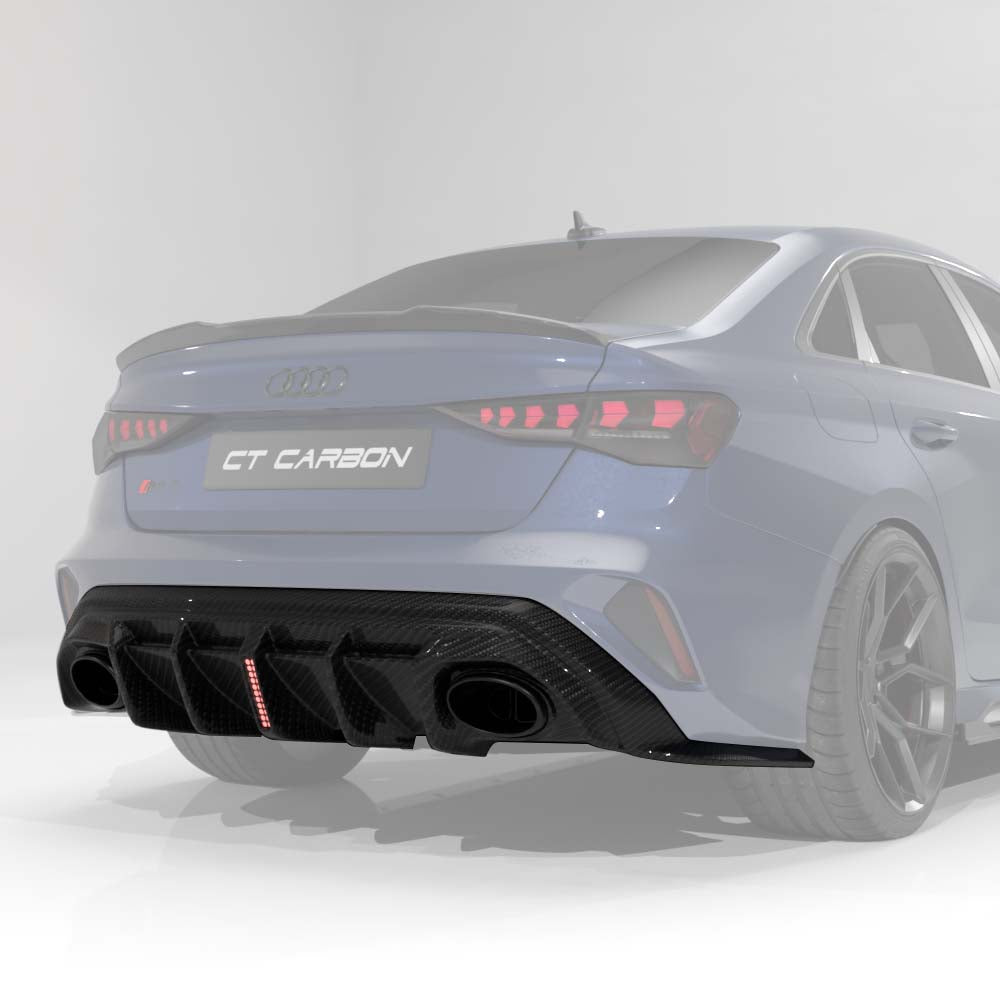 CT CARBON AUDI RS3 8Y 2025+ FACELIFT SALOON CARBON FIBRE DIFFUSER WITH LED LIGHT - V2 - CT DESIGN | SWISS HOMOLOGATED