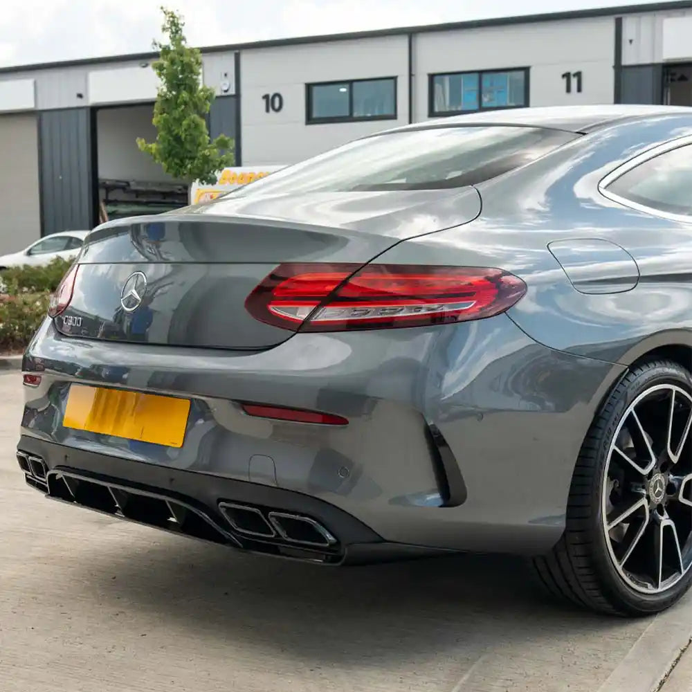 CT CARBON MERCEDES C-CLASS COUPE W205 GLOSS BLACK DIFFUSER & BLACK TIPS | SWISS HOMOLOGATED