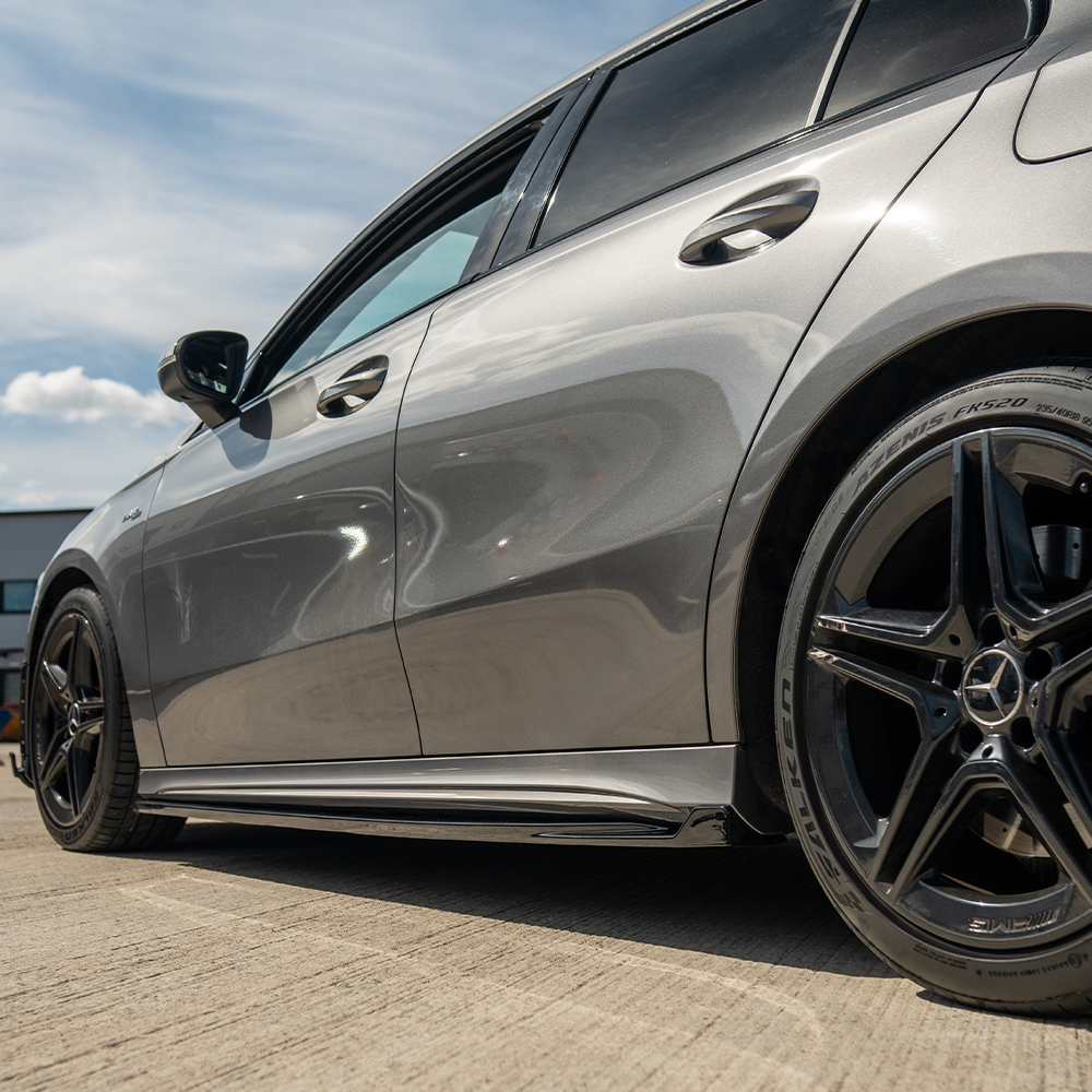 CT CARBON MERCEDES A-CLASS W177 & V177 2018+ GLOSS BLACK SIDE SKIRTS | SWISS HOMOLOGATED
