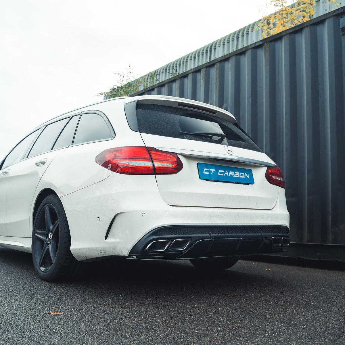 CT CARBON MERCEDES C-CLASS SALOON/ESTATE W205 GLOSS BLACK DIFFUSER & BLACK TIPS | SWISS HOMOLOGATED