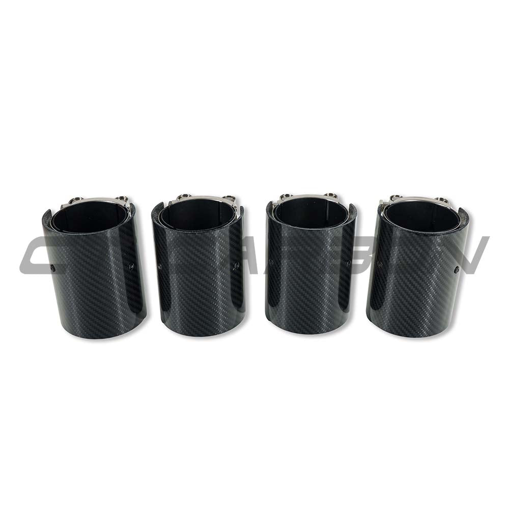 CT CARBON BMW M2/M3/M4/M5 F10/F80/F82/F83/F87 CARBON FIBRE EXHAUST TIPS - BLACK X4 | SWISS HOMOLOGATED