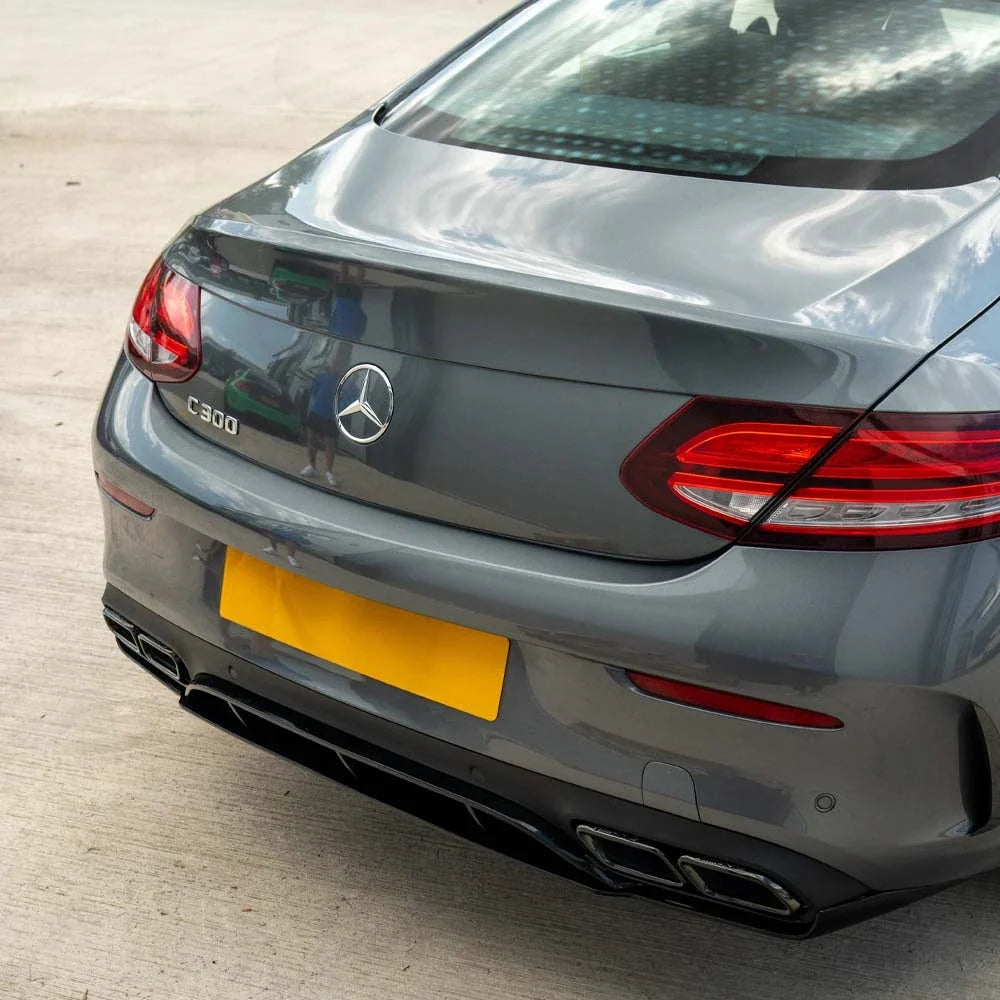 CT CARBON MERCEDES C-CLASS COUPE W205 GLOSS BLACK DIFFUSER & BLACK TIPS | SWISS HOMOLOGATED
