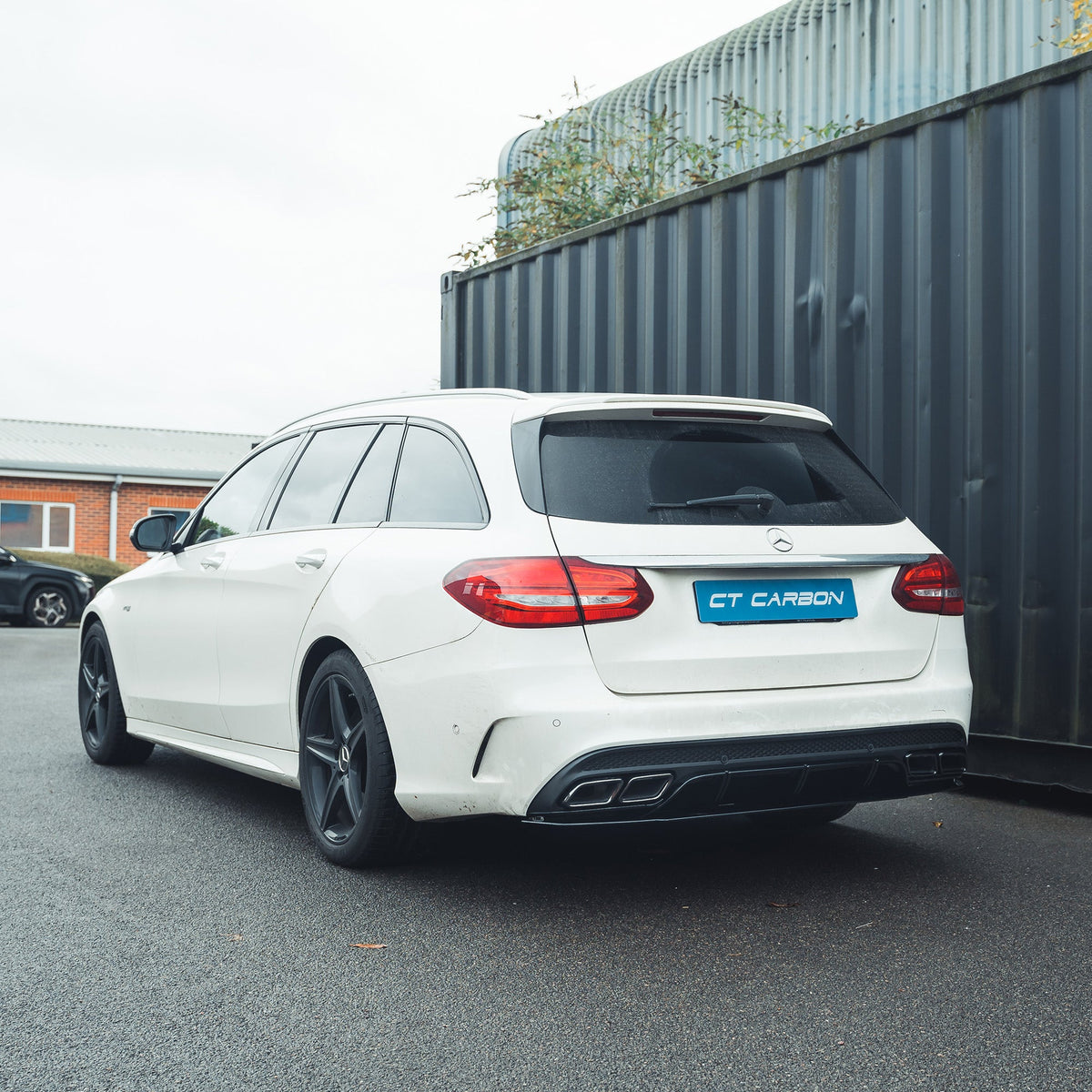 CT CARBON MERCEDES C-CLASS SALOON/ESTATE W205 GLOSS BLACK DIFFUSER & BLACK TIPS | SWISS HOMOLOGATED