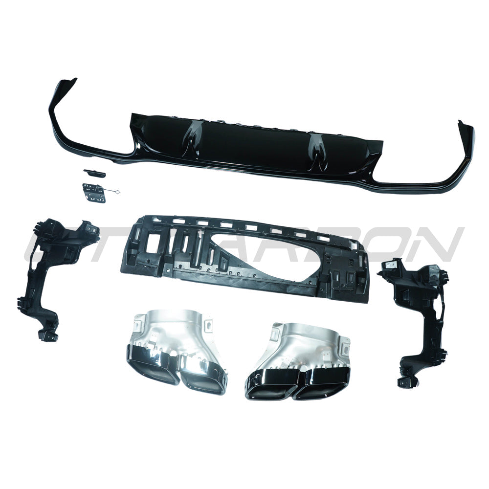 CT CARBON MERCEDES W213 2020-2023 E-CLASS GLOSS BLACK DIFFUSER & TIPS | SWISS HOMOLOGATED