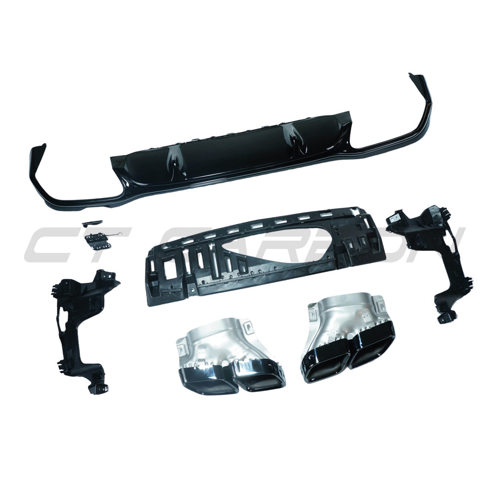 CT CARBON MERCEDES W213 2020-2023 E-CLASS GLOSS BLACK DIFFUSER & TIPS | SWISS HOMOLOGATED