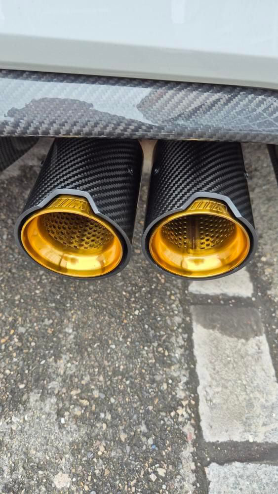 EXHAUST TIPS STAINLESS/CARBON 4PCS/SET F8X GOLD | SWISS HOMOLOGATED