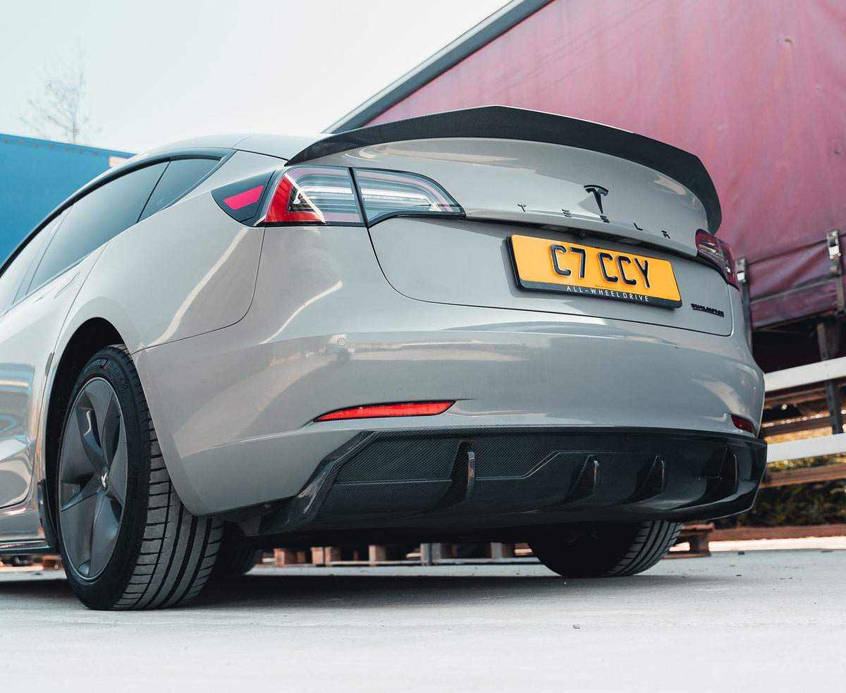 CT CARBON TESLA MODEL 3 2017-2023 CARBON FIBRE DIFFUSER - V1 - CT DESIGN | SWISS HOMOLOGATED